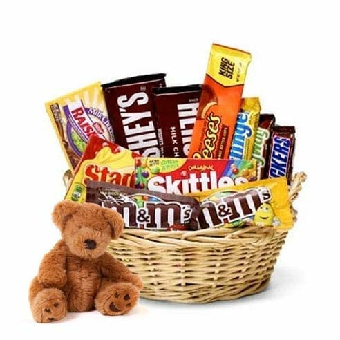 Teddy Bear And Chocolate Gift Basket