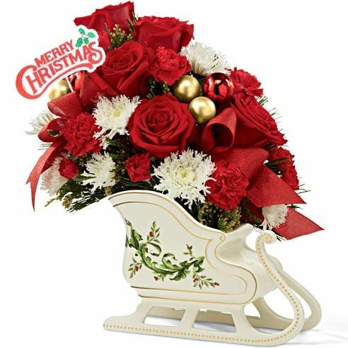 Santa's Sleigh Floral Bouquet with Holiday Pick