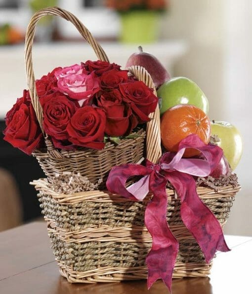 Order Fresh Fruit and Flowers Gift Basket For A Loved One