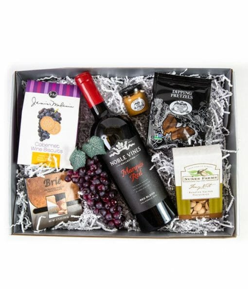 Send a delicious red wine gourmet gift basket today