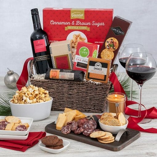 Send an elegant gourmet wine gift basket to someone special