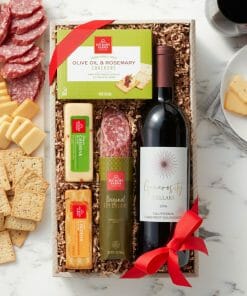 Wine and savory snacks gift basket