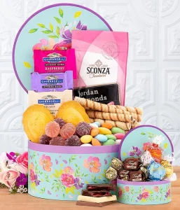 A keepsake gift box for Mother's day , filled with chocolate, snacks and goodies.