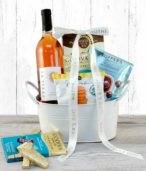 Mother's Day White Wine and Sweets Gift Basket