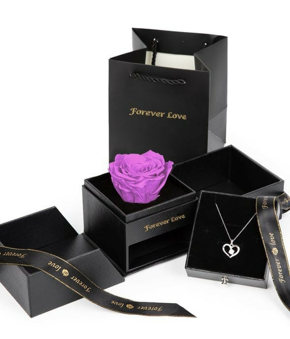 Preserved Rose and Sterling Silver Heart Necklace Gift Set - A Timeless Expression of Love and Beauty
