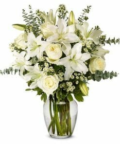 Beautiful White Lily and Rose Sympathy Arrangement
